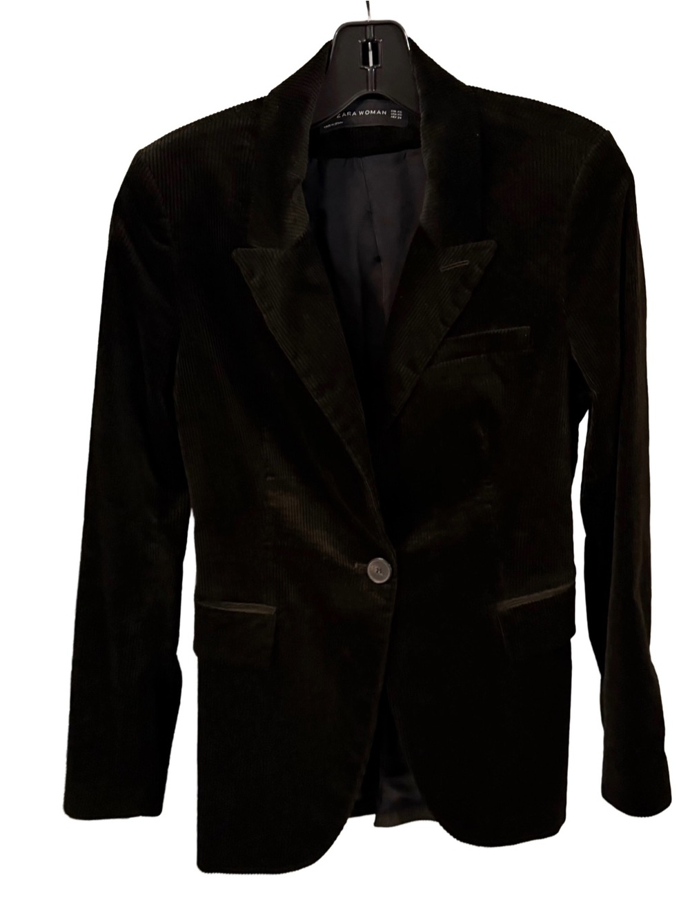 Zara Women’s Black Corduroy Blazer Notch Collar Single Button Close Sz XS
